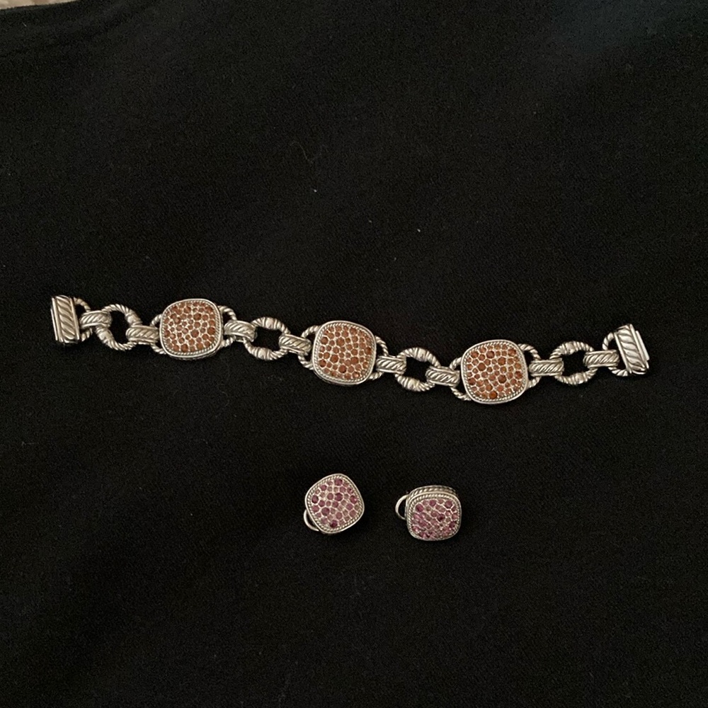 Matching Set - Bracelet and Earrings with Crystal Embedded Stones…One of a Kind!